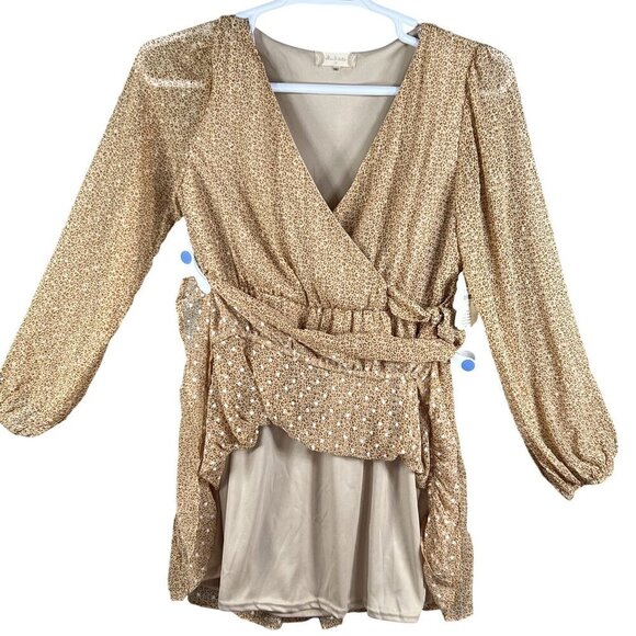 Altard State NWT Womens M Animal Print Ruffle Sheer Tiered Faux Wrap Dress Boho - Picture 4 of 16